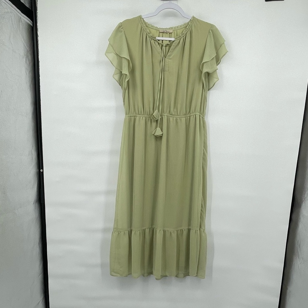 Les serin tiered ruffle butterfly sleeve light green dress
